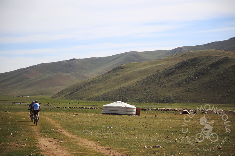 Riding past herder home - a common sight in Mongolian Steppe
